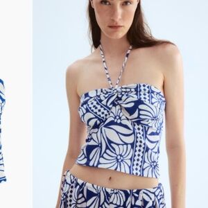 H&M Floral Blue and White Halterneck Top